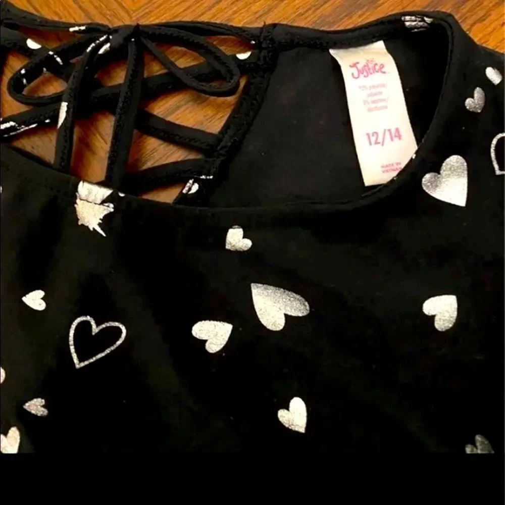 Girls Justice‎ Unicorn & Heart Long Sleeve Dress Size 12/14 Black & Silver